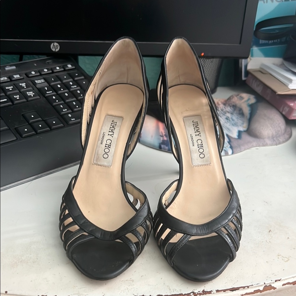 Jimmy Choo Black Heels with Intricate Cutouts